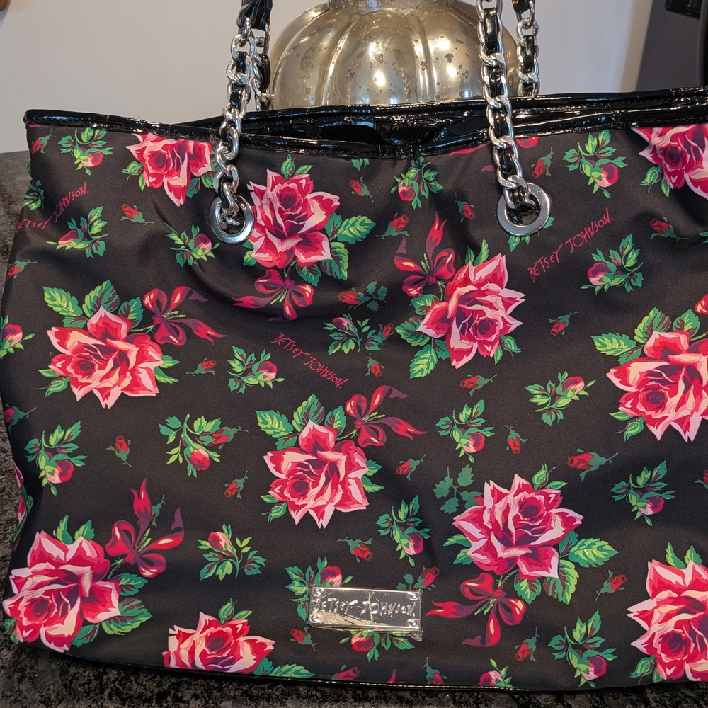 Betsey Johnson Black Floral Tote Bag